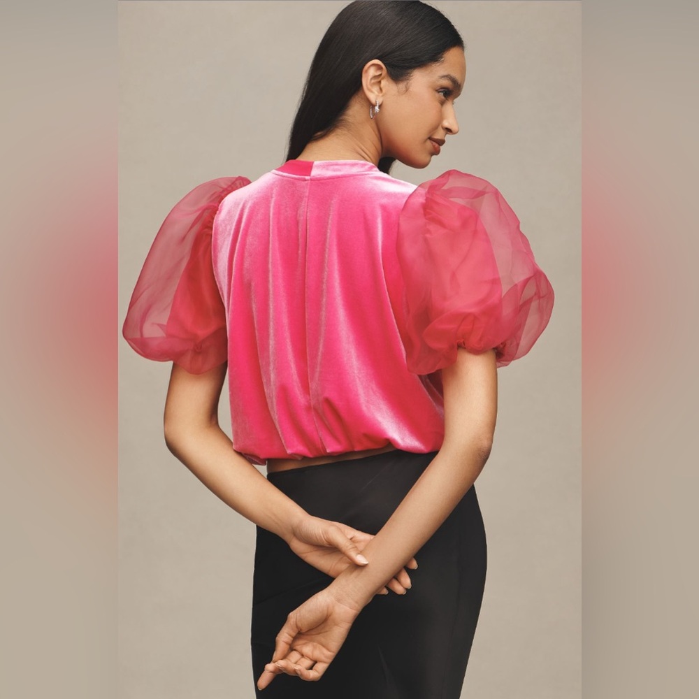 ✨ Anthropologie Puff-Sleeve Velvet Blouse Sz XL - Picture 3 of 5